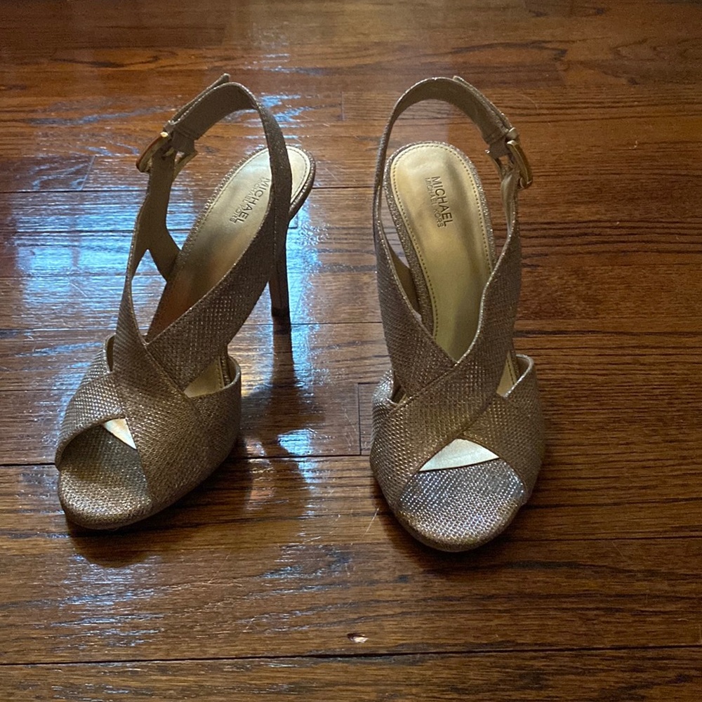 Michael Kora gold open toe heels